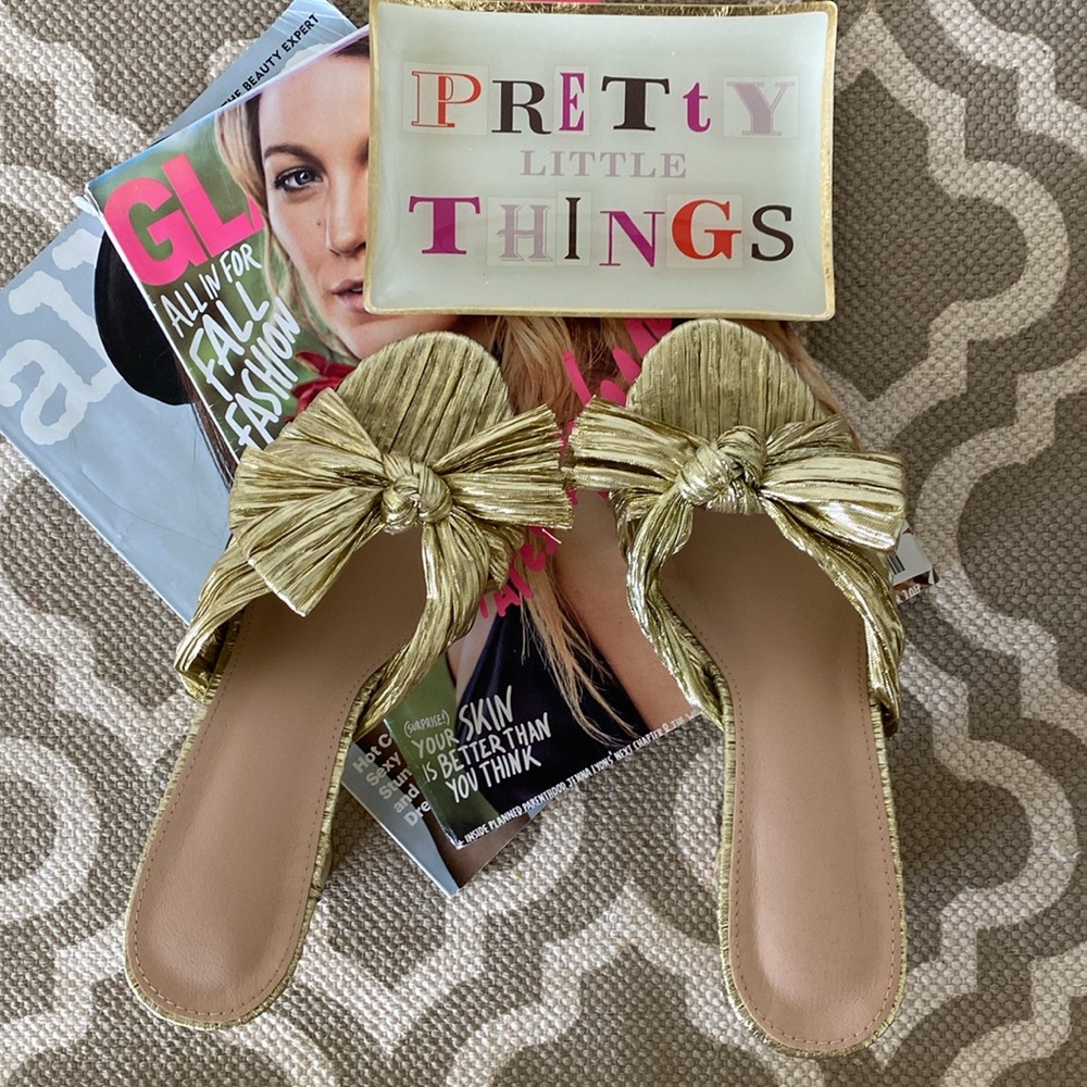 *NEW* Gold,bow, slip on, chunky block heel open toe sandal ; size 7.5; NWOT - Picture 7 of 11